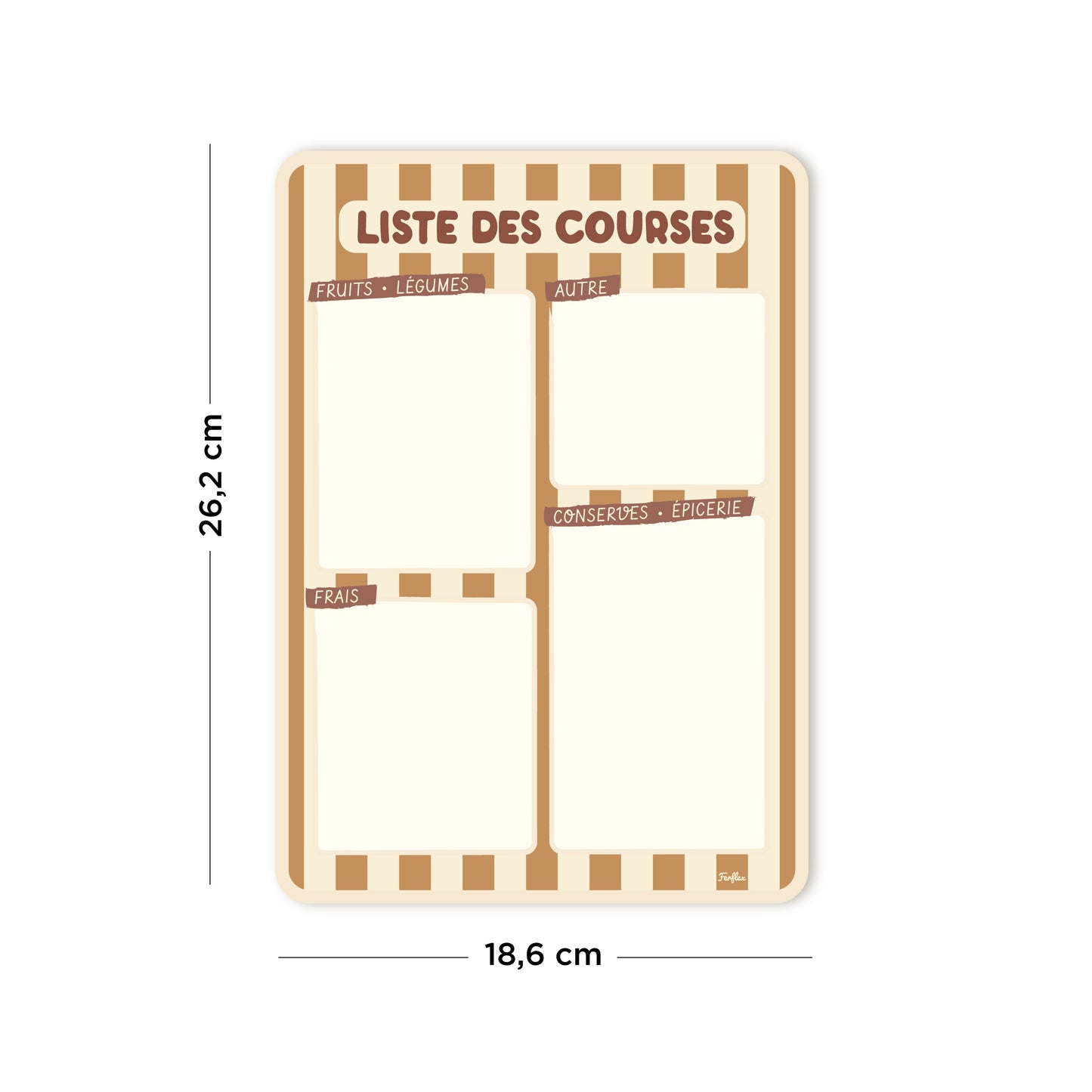 Ardoise liste de courses magnétique Rayure camel et beige, accessoire cuisine effaçable et réutilisable, format 26,2 x 18,6 cm