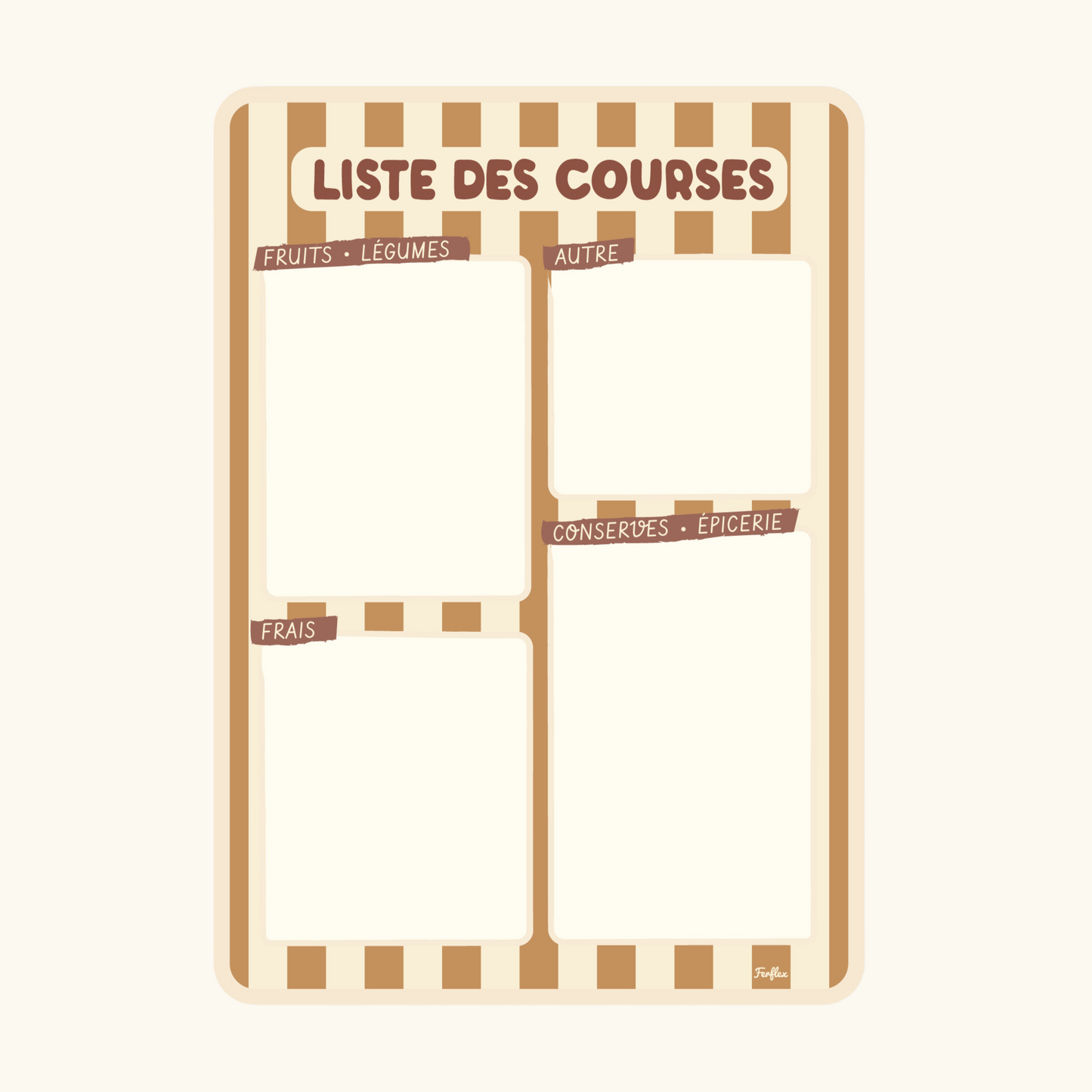 Ardoise liste de courses magnétique Rayure camel et beige, accessoire pratique et déco pour organiser ses courses