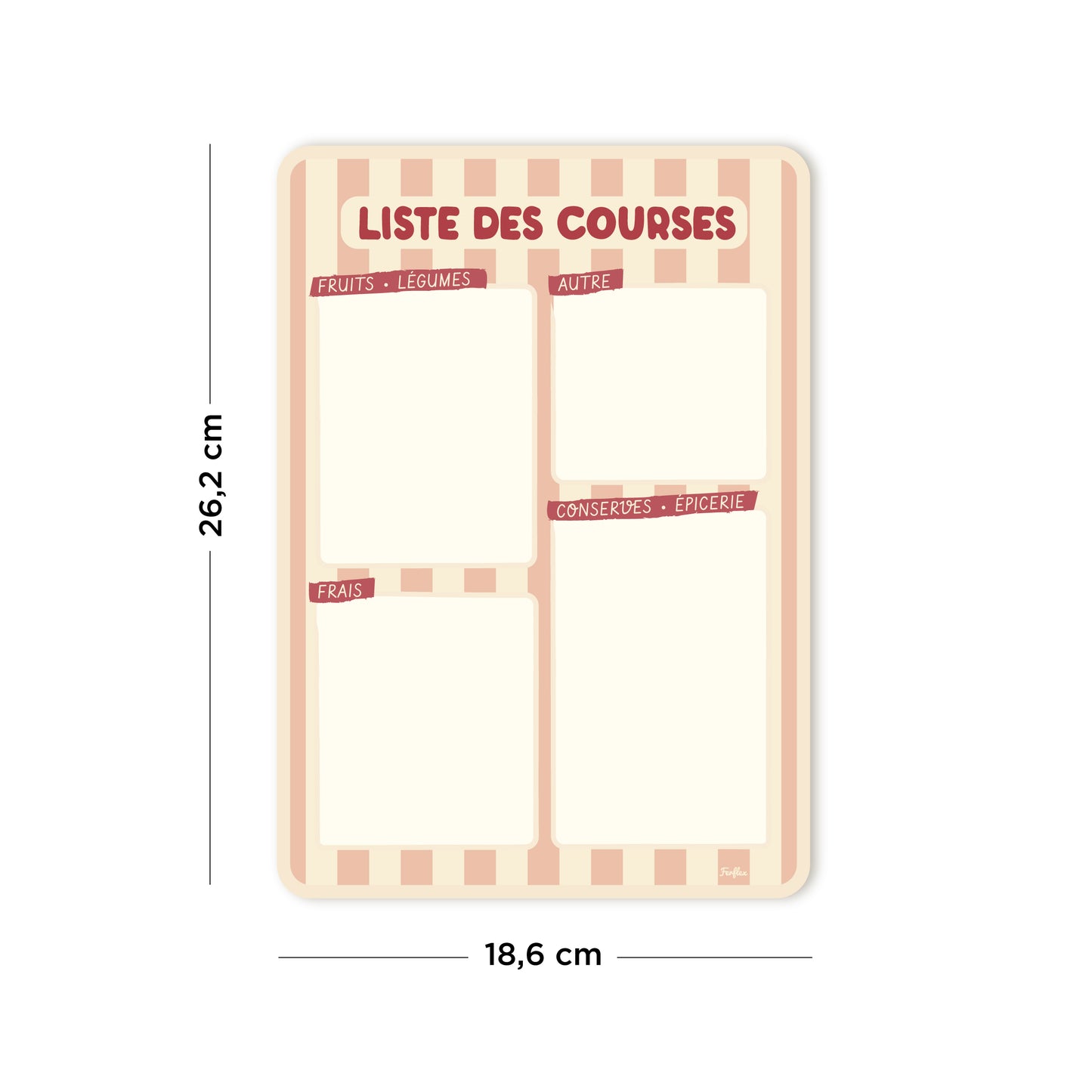 Ardoise liste de courses magnétique rayure rose et beige, effaçable à sec, dimensions 26,2 x 18,6 cm pour frigo