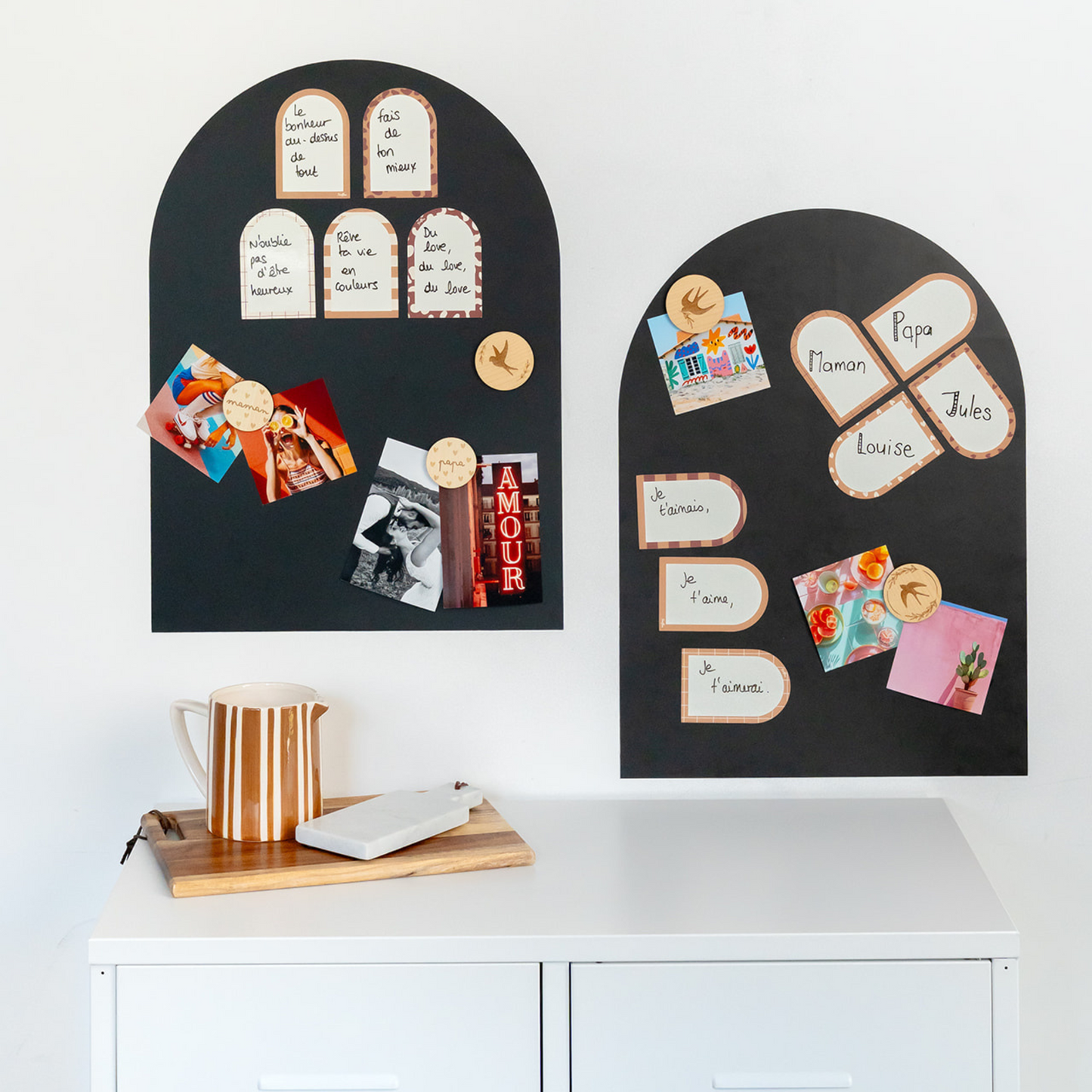 Lot de 12 pense-bêtes magnétiques décoratifs en forme d'arche, ardoises effaçables coloris camel pour organiser la maison