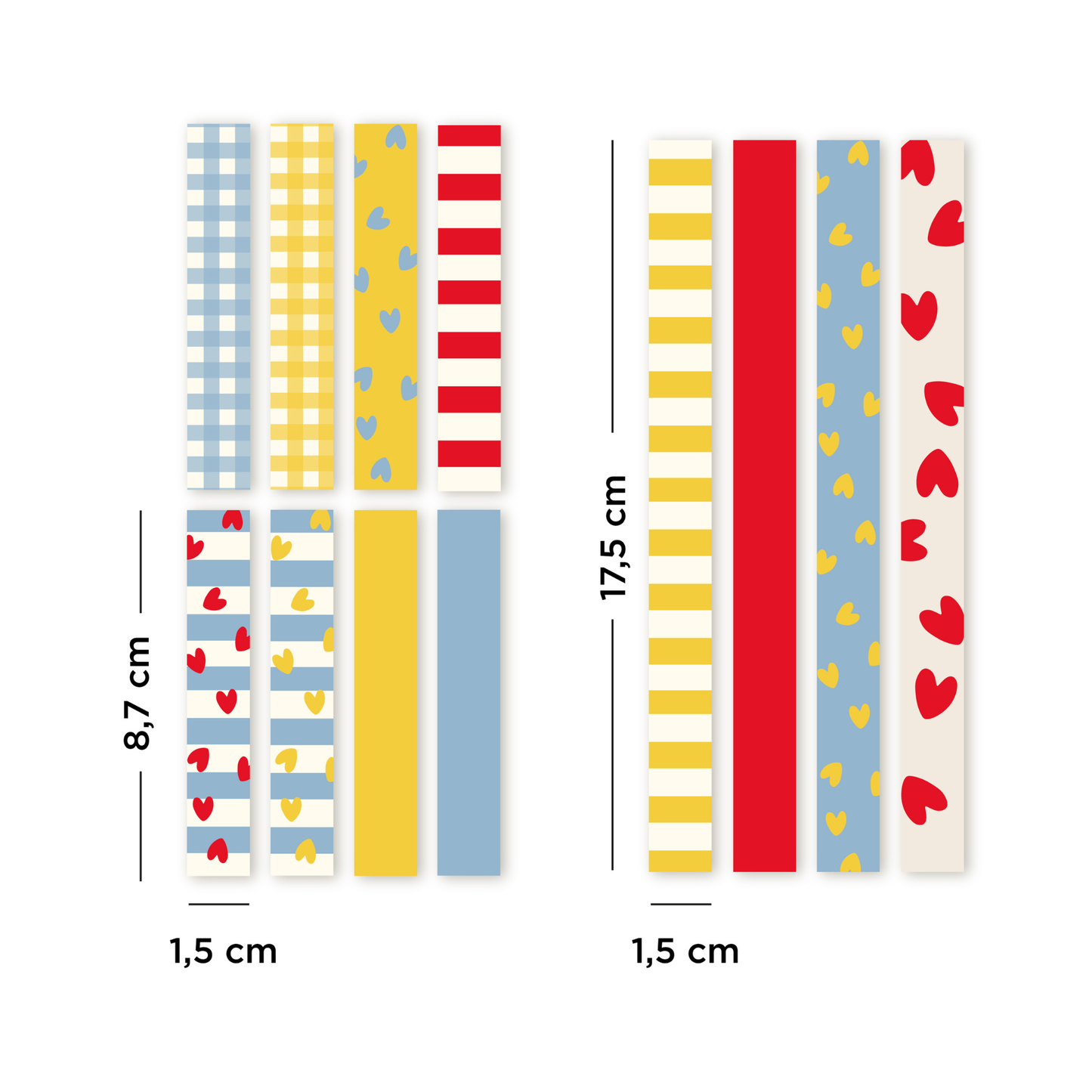 Dimensions des bandes de masking tape magnétique, 4 grandes bandes et 8 petites bandes pour réfrigérateur, tableau magnétique