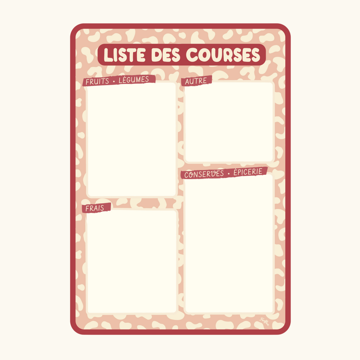Liste de courses magnétique motif léopard pour organisation cuisine