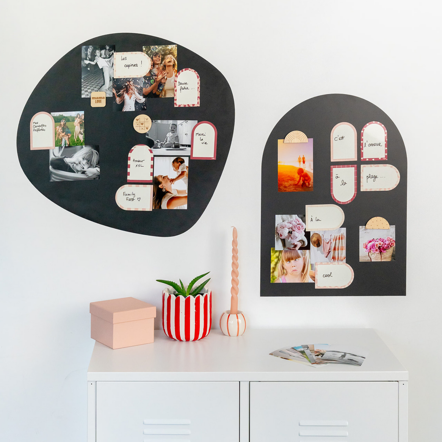 Pack de 12 mini ardoises pense-bêtes magnétiques en arche, coloris rose et bordeaux, pratiques pour organiser la vie quotidienne