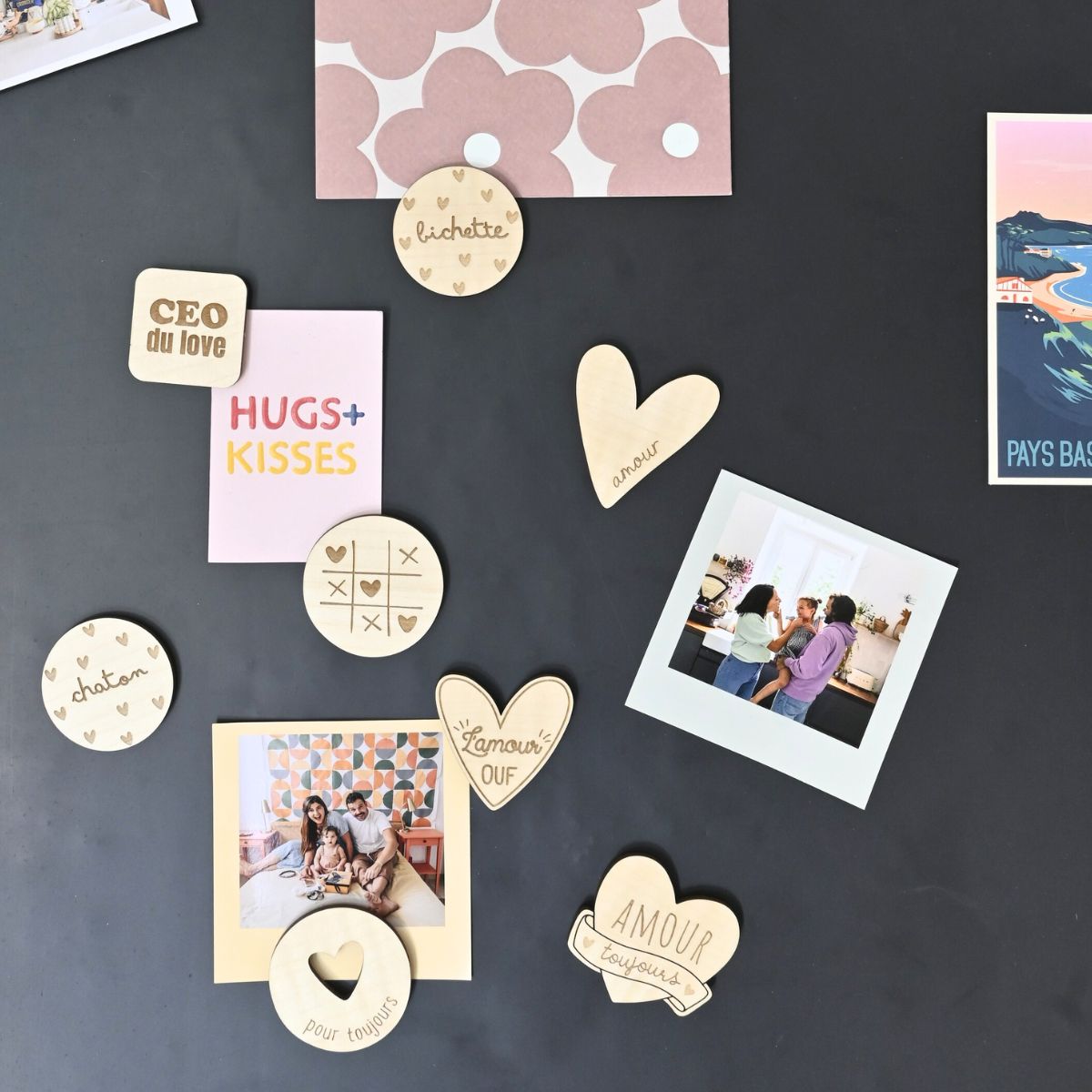 Magnets en bois Mots d'Amour