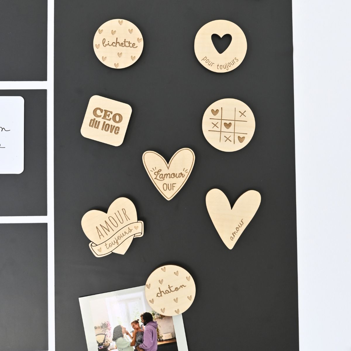 Magnets en bois Mots d'Amour