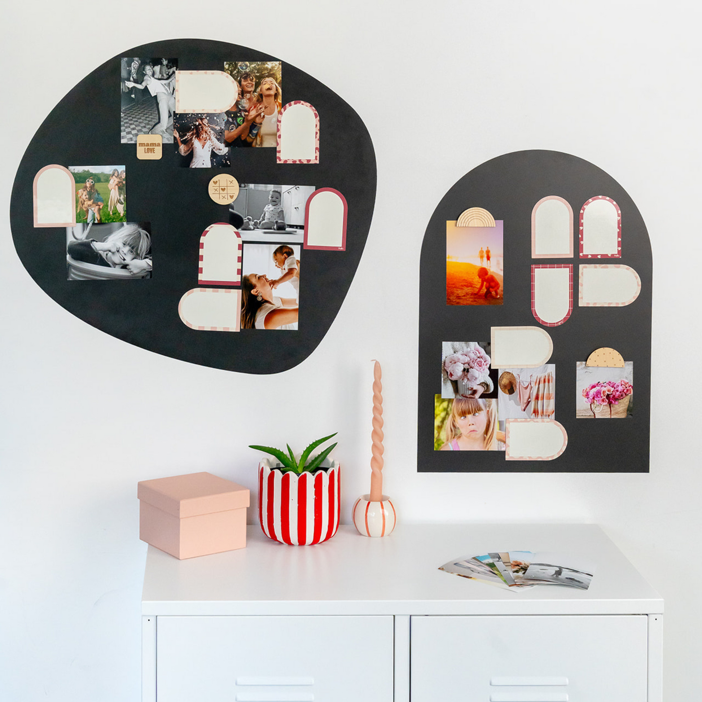Lot de 12 pense-bêtes aimantés en arche, coloris rose et bordeaux, parfaits pour décorer un mur tout en affichant photos et notes