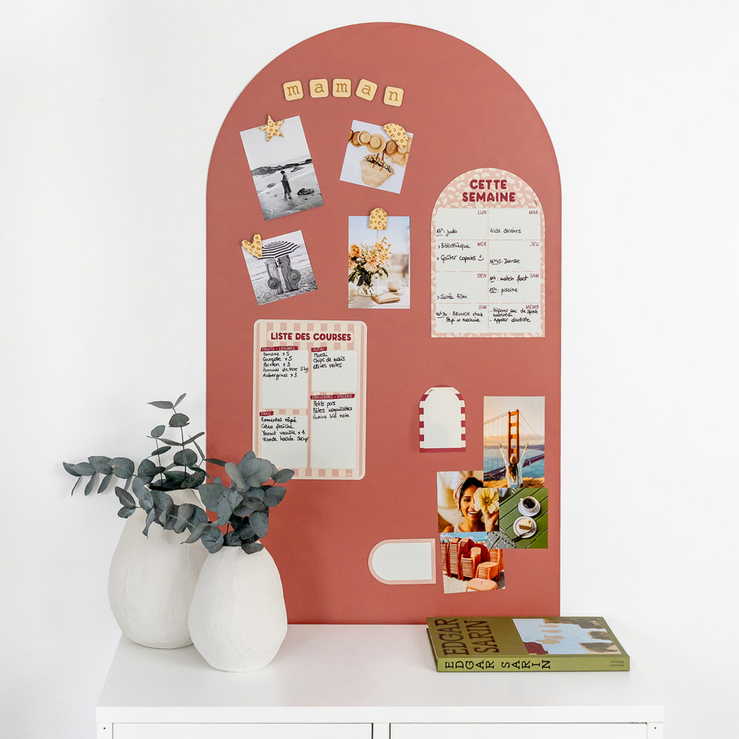 Ardoise magnétique rayure rose, planning repas hebdomadaire effaçable, pense-bête pratique pour frigo dans la cuisine