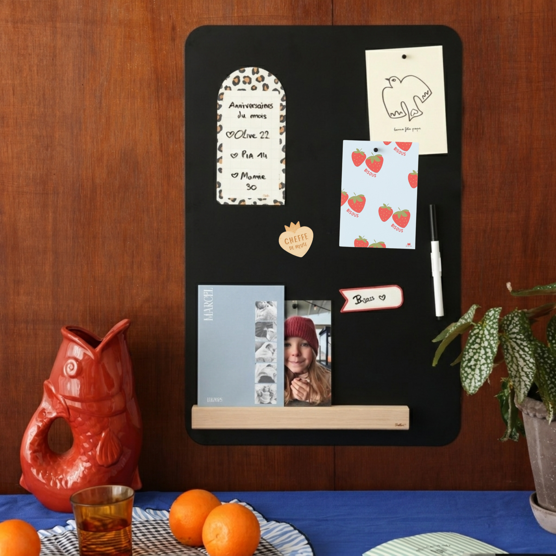 Tableau magnétique rectangle pour s'organiser, afficher des photos avec des magnets tout en décorant