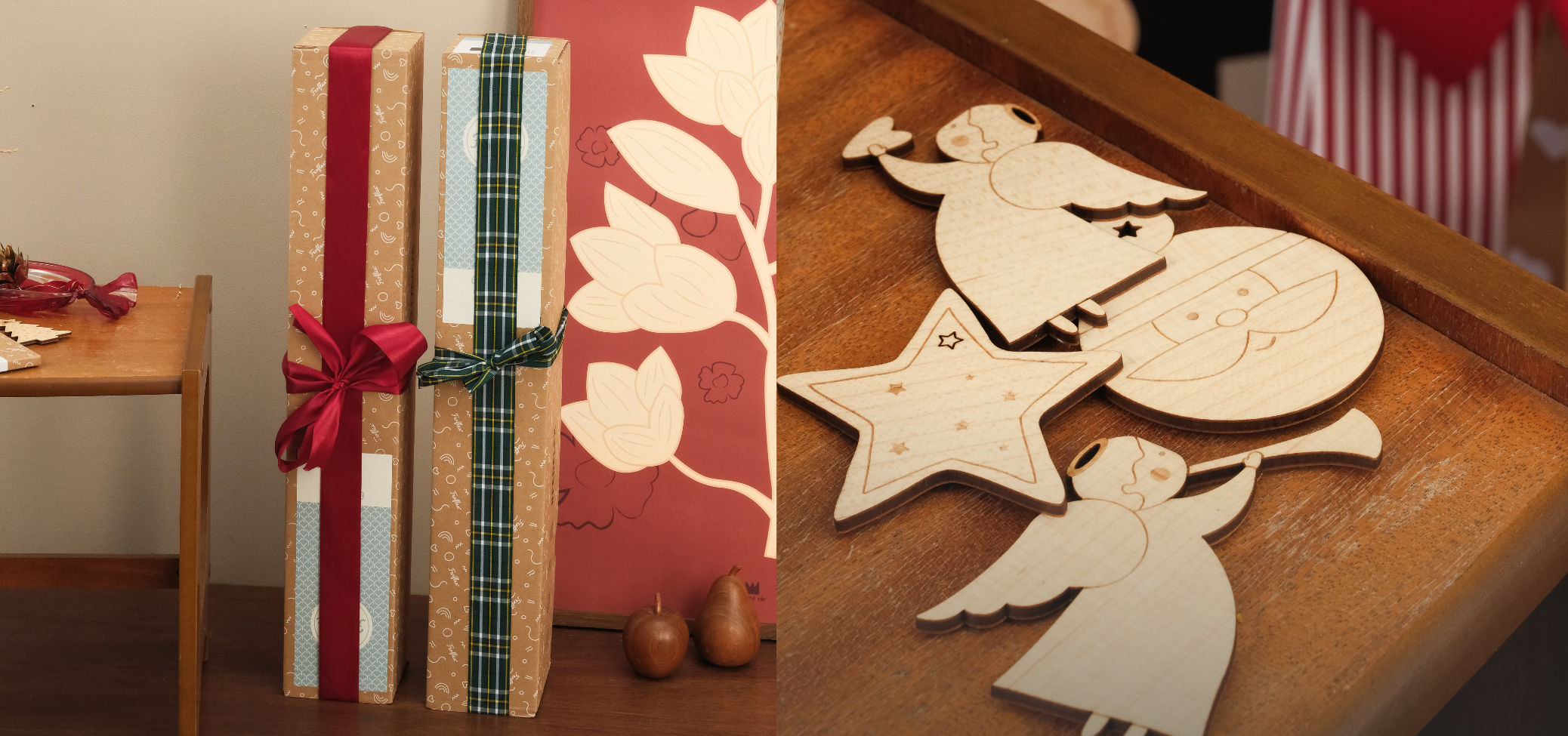 Magnets en bois de Noël et paquets cadeaux Ferflex