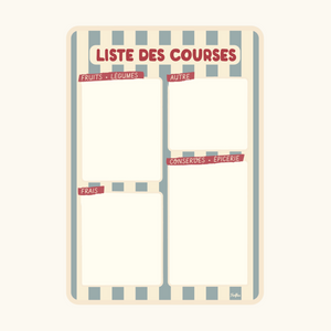 Ardoise liste de courses magnétique Rayure bleu et beige, ardoise effaçable idéale pour organiser ses courses.
