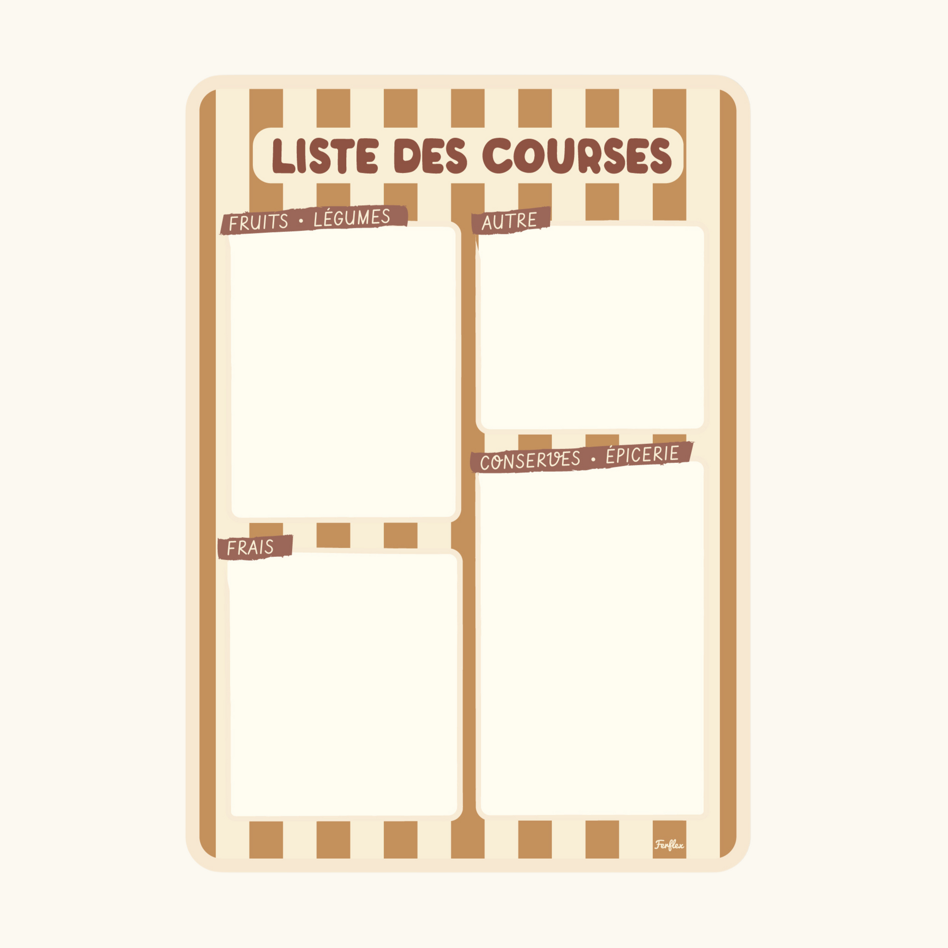 Ardoise liste de courses magnétique Rayure camel et beige, accessoire pratique et déco pour organiser ses courses