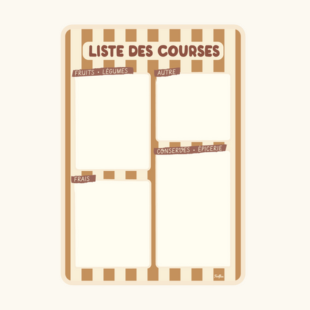 Ardoise liste de courses magnétique Rayure camel et beige, accessoire pratique et déco pour organiser ses courses
