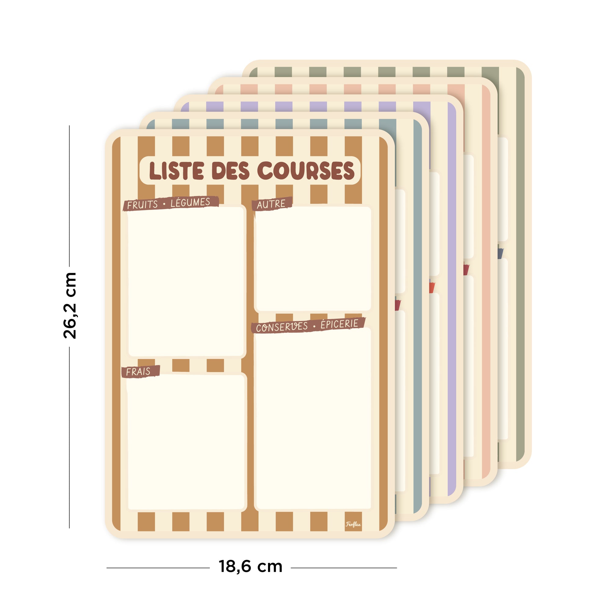 Ardoise liste de courses magnétique Rayure, disponible en plusieurs coloris, ardoise effaçable pour frigo, format 26,2 x 18,6 cm