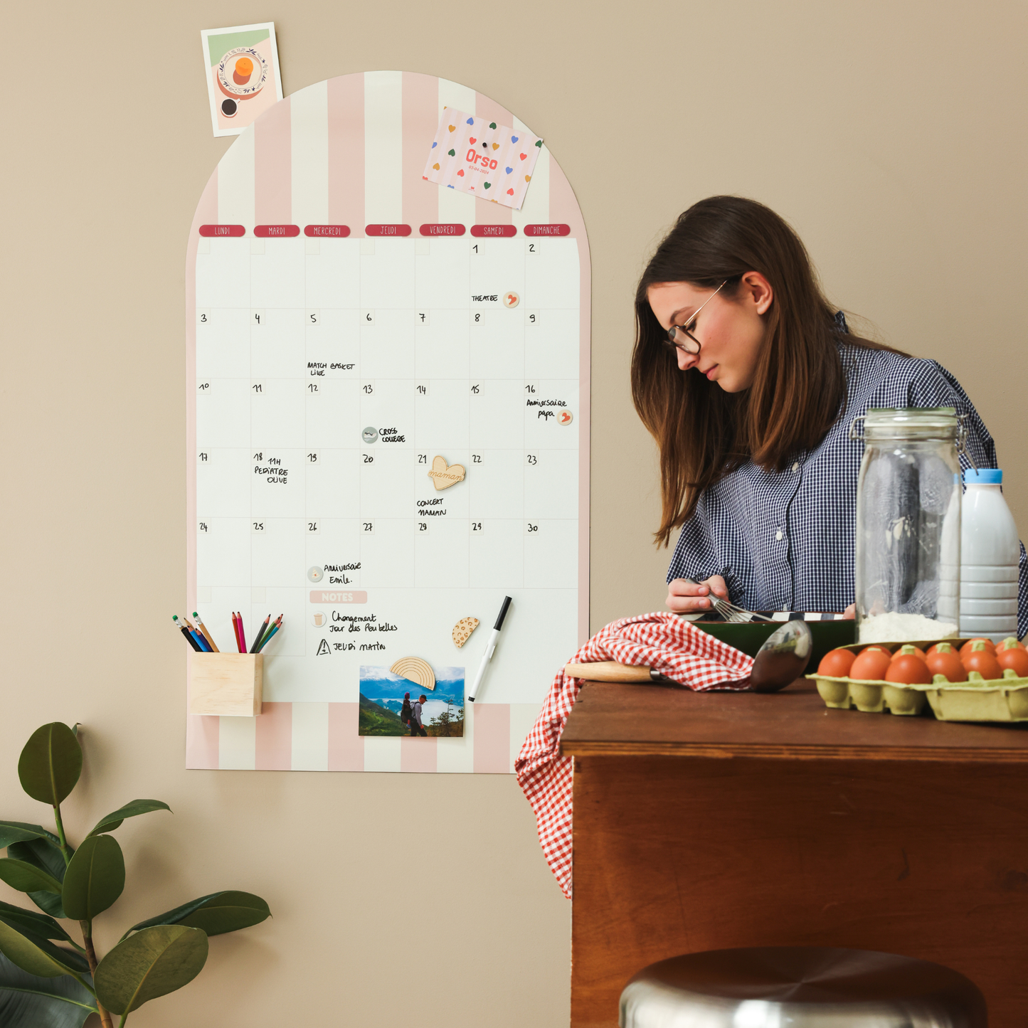 Calendrier magnétique mensuel perpétuel - Arche rayée