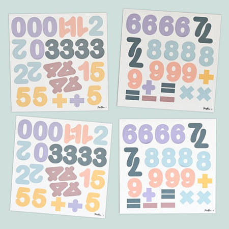 Planches complètes de chiffres et signes magnétiques, coloris pastel