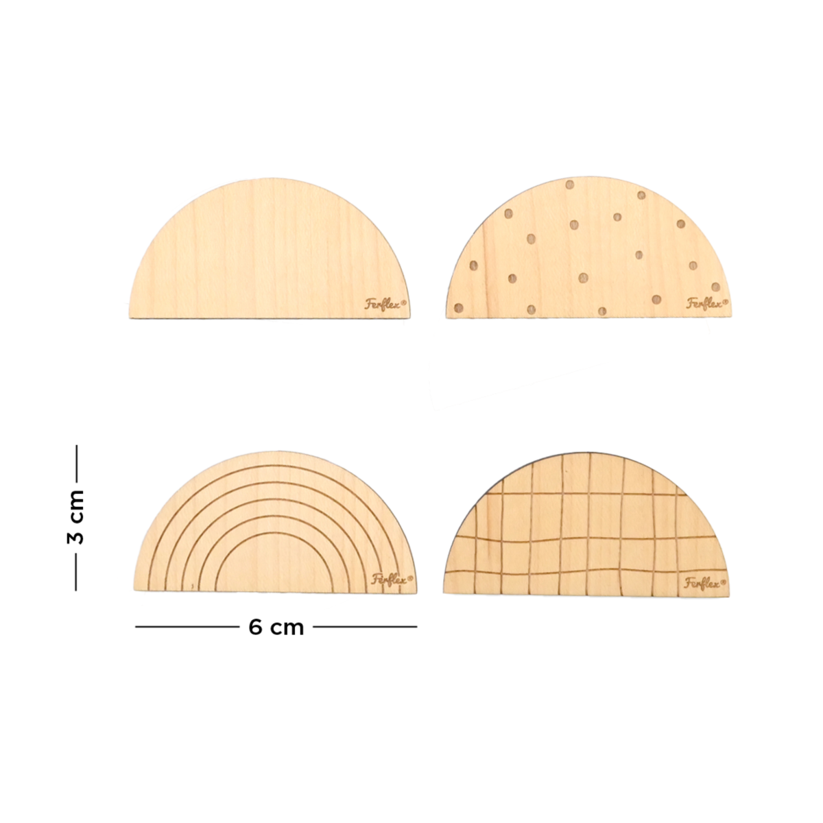 Dimensions des magnets demi-lune gravés en bois-  Fabrication Française 