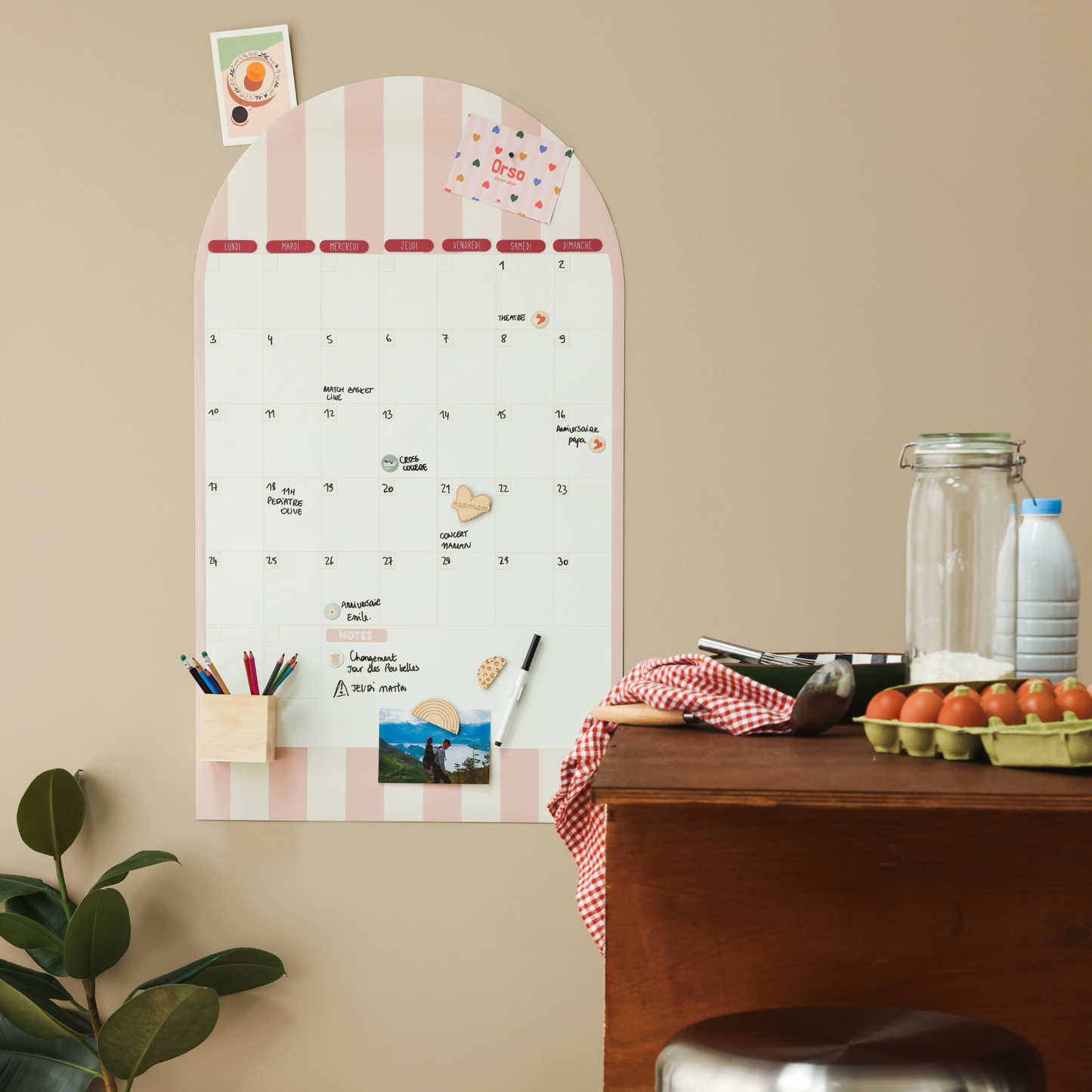 Calendrier magnétique mensuel perpétuel - Arche rayée