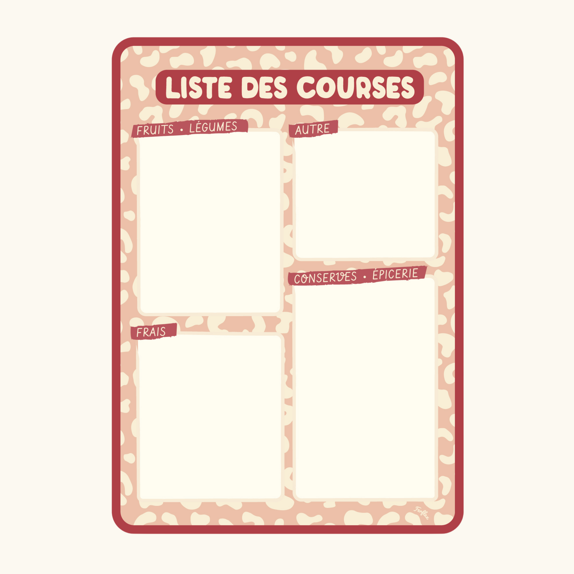 Liste de courses magnétique motif léopard pour organisation cuisine