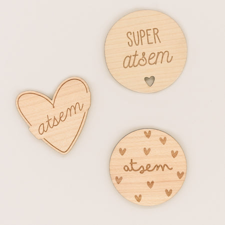 Magnet en bois avec inscription Atsem, petit cadeau pour remercier à la fin de l’année