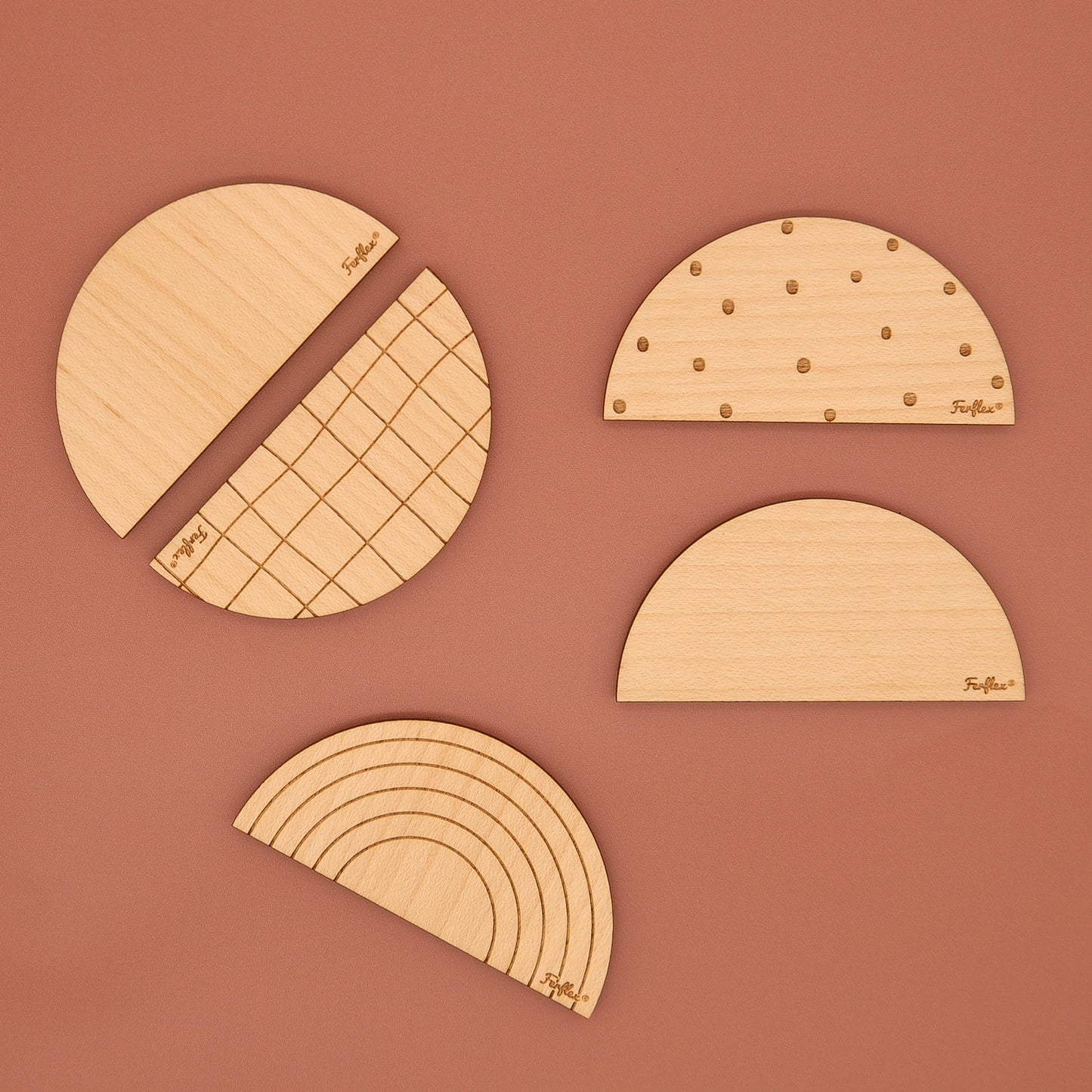 Lot de magnets demi-lune en bois avec motifs décoratifs Ferflex