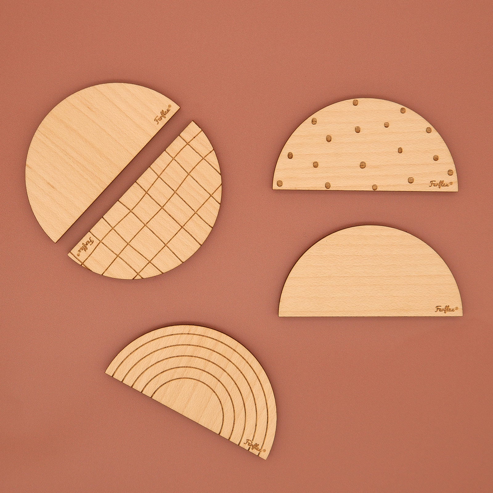 Lot de magnets demi-lune en bois avec motifs décoratifs Ferflex