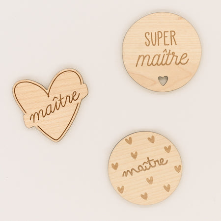 Magnet en bois gravé pour maître, idée cadeau originale de fin d’année scolaire, vendu à l'unité