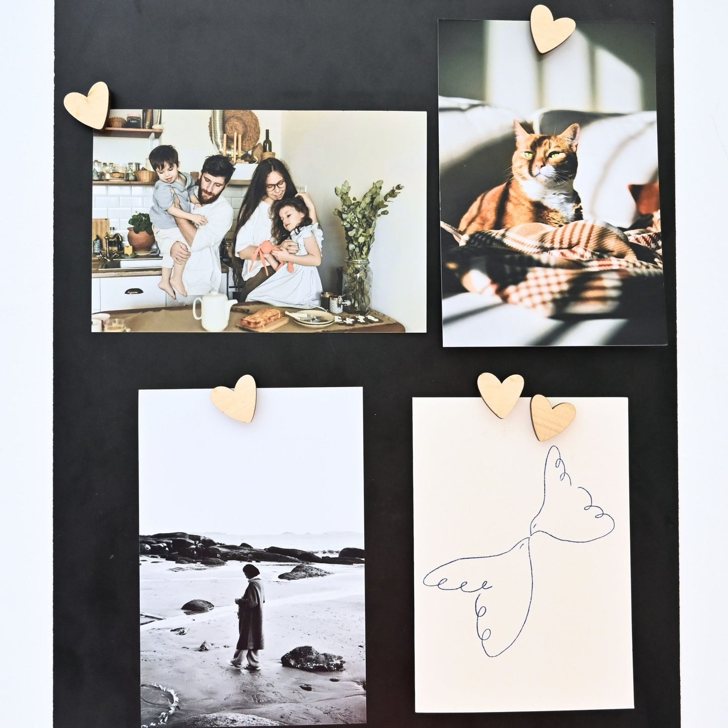 Magnets coeurs en bois naturel pour afficher des photos, cartes sur un support métallique