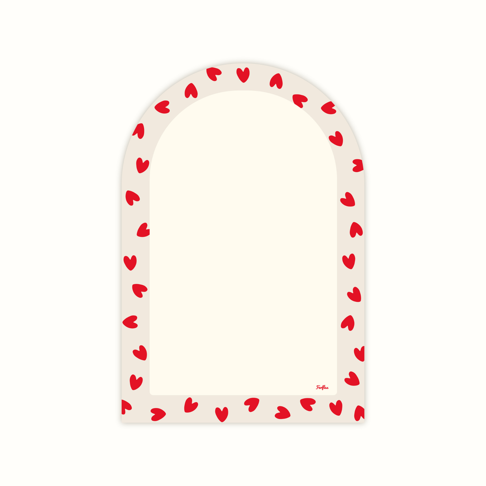 Ardoise magnétique effaçable à sec en forme d'arche, bordure petits coeurs rouges sur fond beige, marque Ferflex