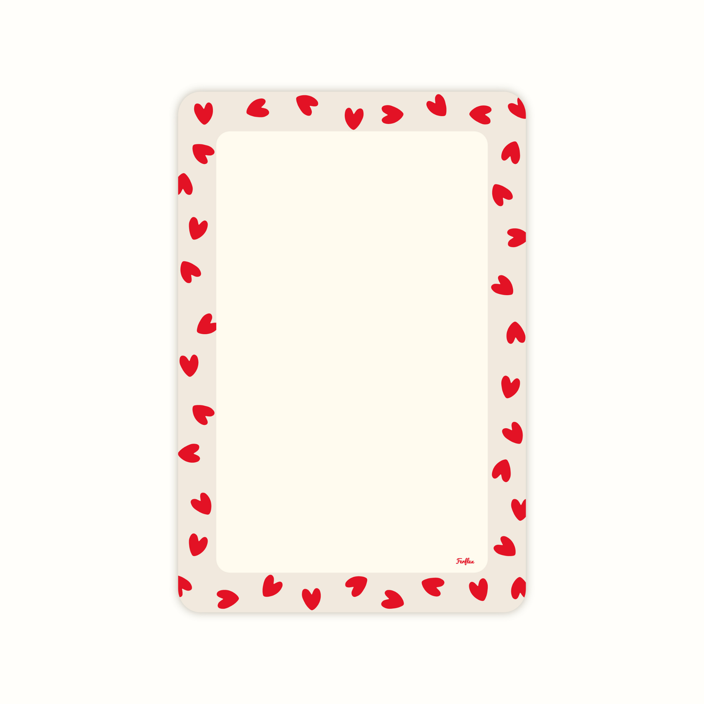 Ardoise magnétique effaçable à sec rectangulaire, bordure petits coeurs rouges sur fond beige, marque Ferflex