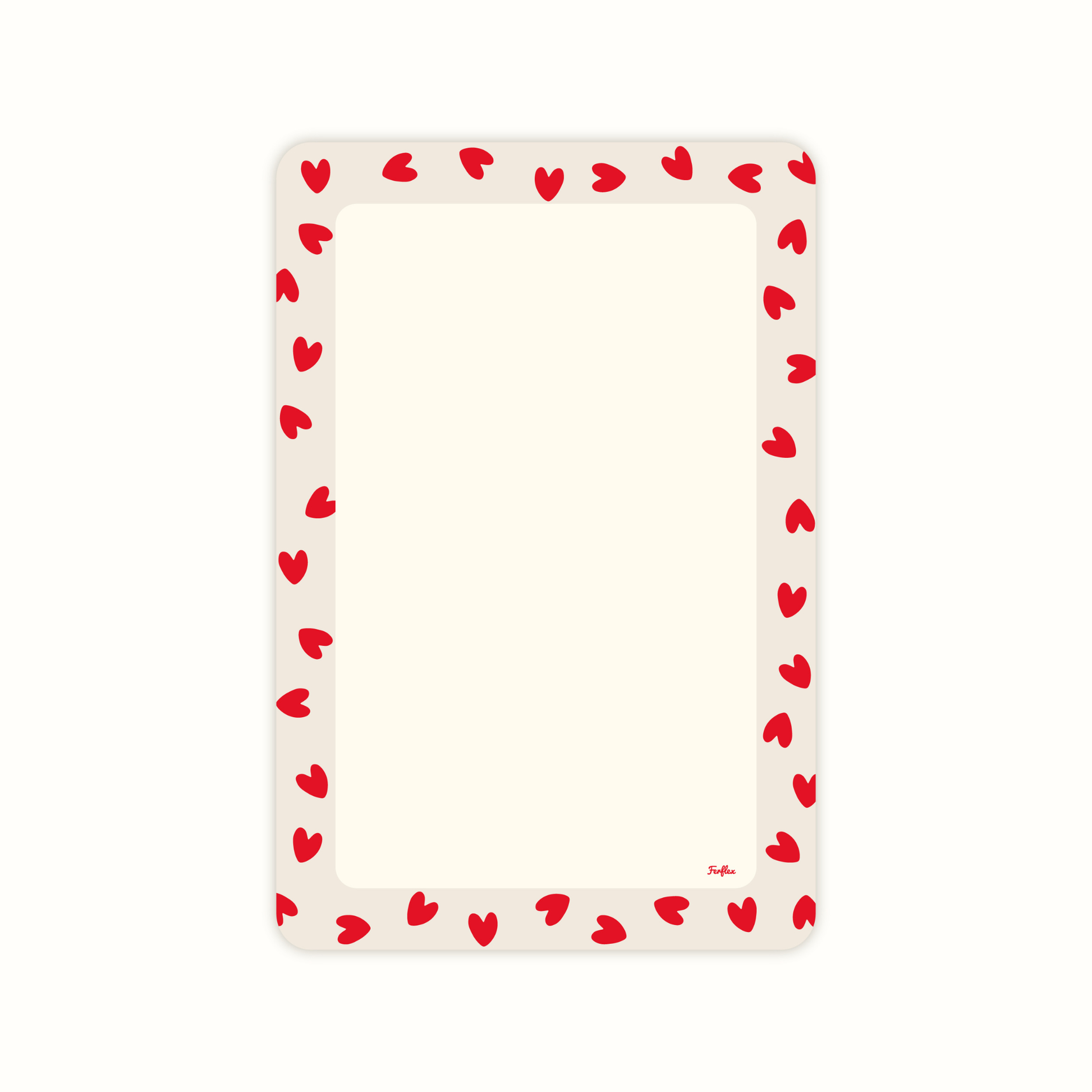 Ardoise magnétique effaçable à sec rectangulaire, bordure petits coeurs rouges sur fond beige, marque Ferflex