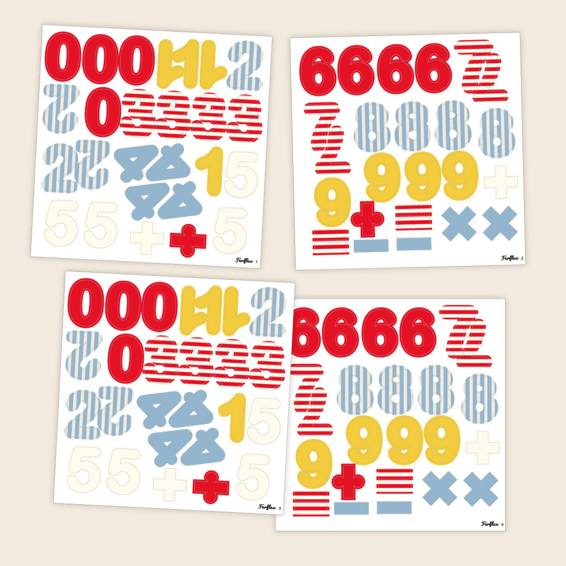 Chiffres magnétiques Primaires, 4 planches de magnets souples à détacher, chiffres 0 à 9 et symboles d'opérations mathématiques